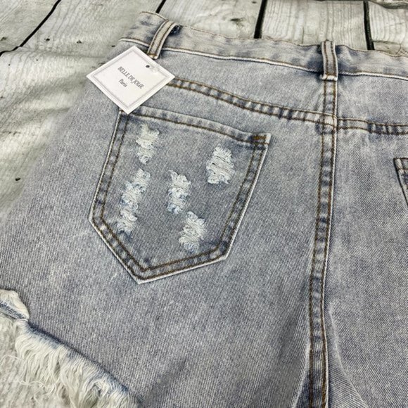 BELLE DE JOUR Light Blue Ripped Cutoff Short Large - Picture 14 of 16
